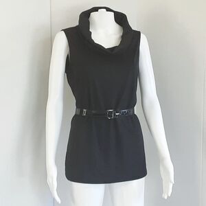 FINITY Micro-Suede Cowl Neck|Belted Patent Leather Sleeveless Tank Top Sz L-Y2K